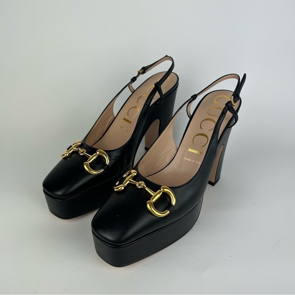 Gucci Horsebit Baby Platform Slingback Black Pumps Heels Size 40 - Picture 7 of 12